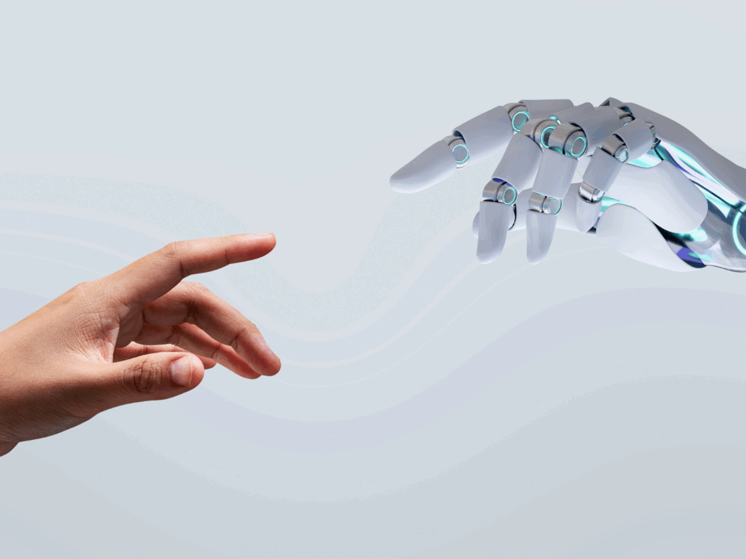 Nutzung von KI Zwei Finger: Menschlich und mechanisch.