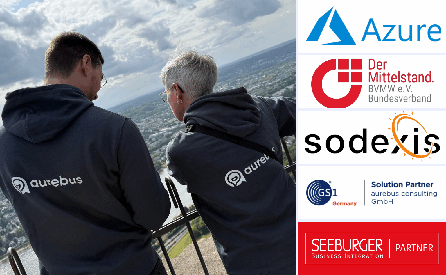 Logos der strategischen Partner von aurebus: Microsoft Azure, BVMW, sodexis, GS1 Germany, SEEBURGER